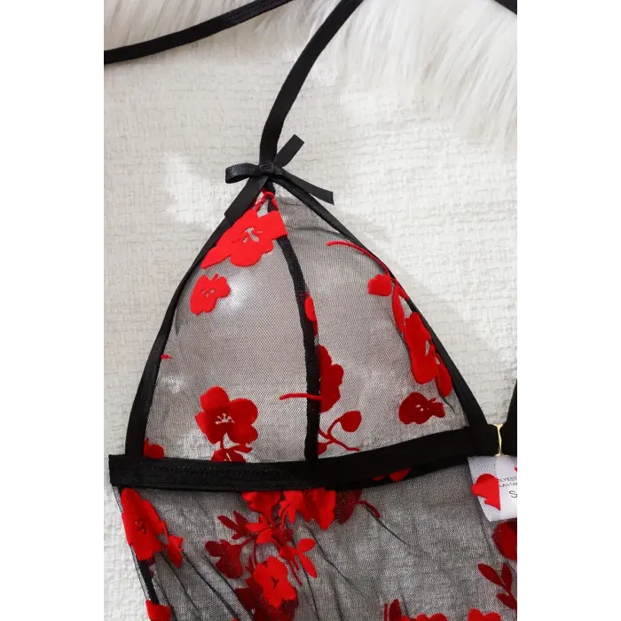 Noire Romance Flowers Transparan Babydoll Gecelik DM1319