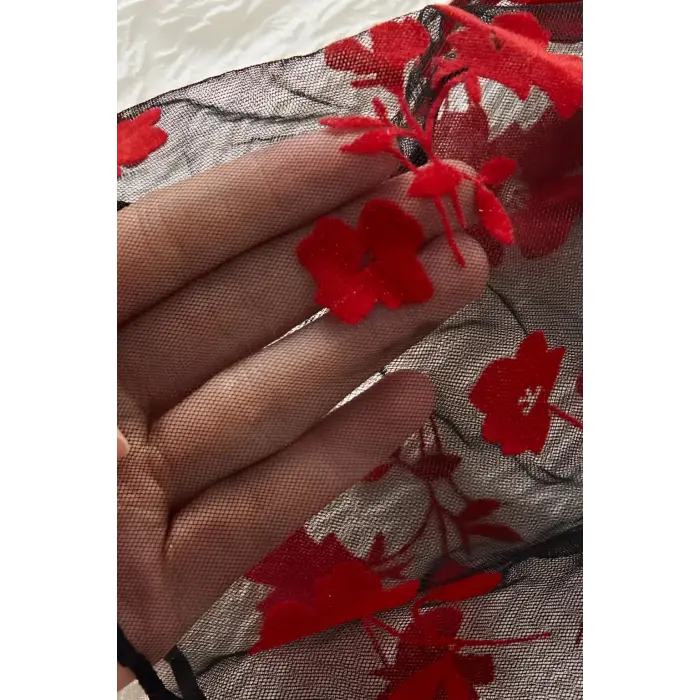 Noire Romance Flowes Transparan Şortlu Gecelik DM1377