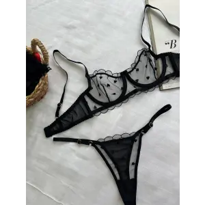 Noire À Cœurs Dantel Transparan Bralet Sütyen Takımı DM1362