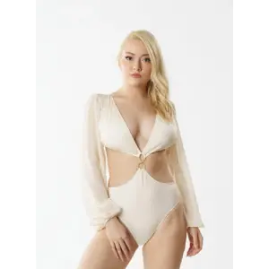 Écru Élégance Şifon Kollu Mayokini DM3812
