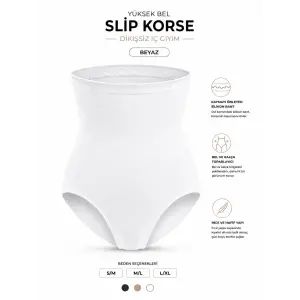 Dikişsiz Yüksek Bel Silikon Bantlı Slip Korse- Beyaz DM06B