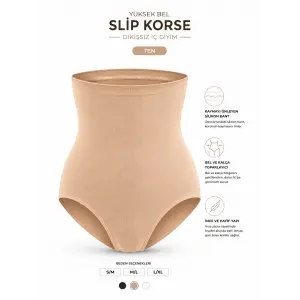 DLingerie Dikişsiz Yüksek Bel Silikon Bantlı Slip Korse - Ten DM06T