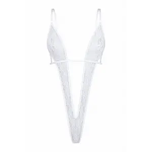 Blanche Seduction Transparan Deep V Bodysuit DM8130