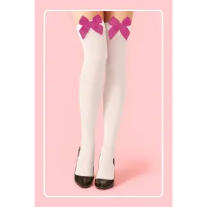 Prime Bow Garter Fuşya Fiyonklu Jartiyer Çorabı DM1379