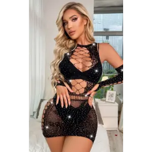 Siyah Taşlı Vücut Çorabı- DM60299Z