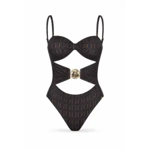 Noir à Motif Marron İnce Askı Mayo - DM3953
