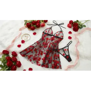 Noire Romance Flowers Transparan Babydoll Gecelik DM1319