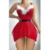Rogue Yılbaşı Kostümü Ponponlu Tüylü Gecelik Babydoll DM3804