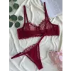 Bordeaux Dantel Transparan Bralet Sütyen Takım DM1368