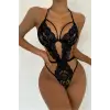 Noire Etreinte Guipure Lace Halter Bodysuit DM1297