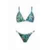 Imprimé Tropical Sabit Üçgen Bikini Takımı- DM1815