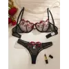 Rouge Fleur Nakışlı Transparan Sütyen Takımı DM1415