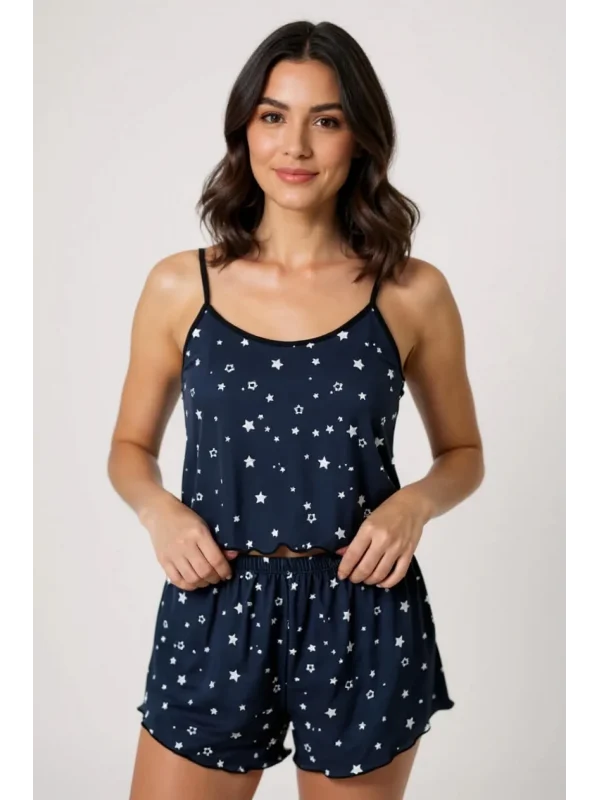 Bleu Marine Etoile Askılı Pijama Seti DM1356
