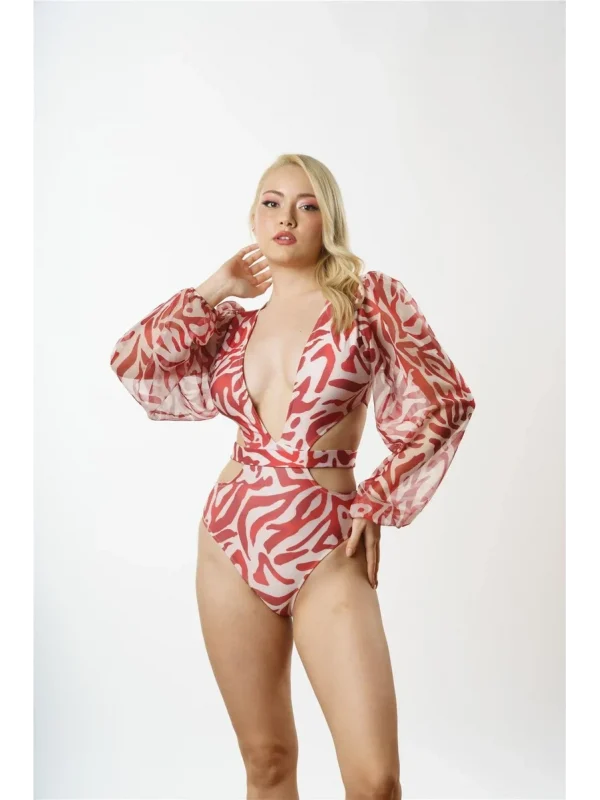 Rouge Brique Şifon Kollu Mayokini- DM3951
