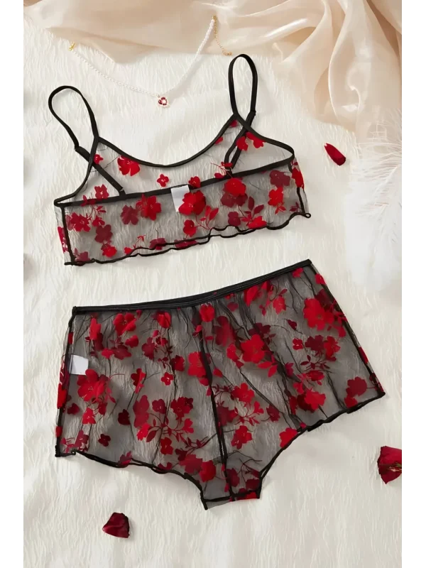 Noire Romance Flowers Transparan Şortlu Gecelik DM1377