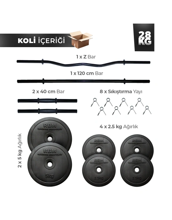 28 Kg Z-Bar Halter Seti ve Dambıl Seti