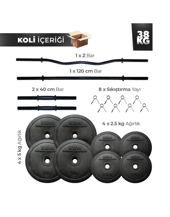 38 Kg Z-Bar Halter Seti ve Dambıl Seti