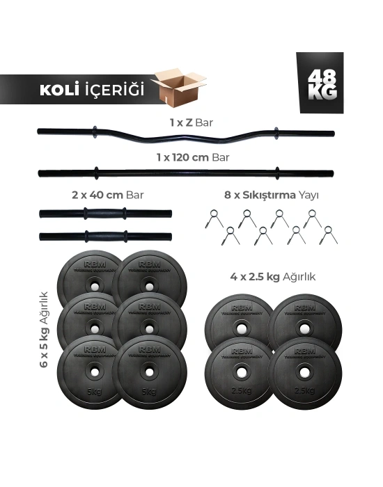 48 Kg Z-Bar Halter Seti ve Dambıl Seti