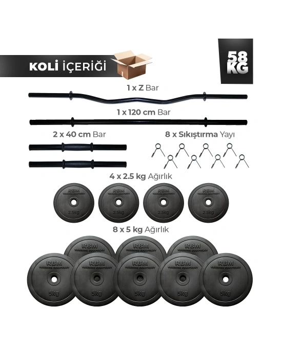 58 Kg Z-Bar Halter Seti ve Dambıl Seti