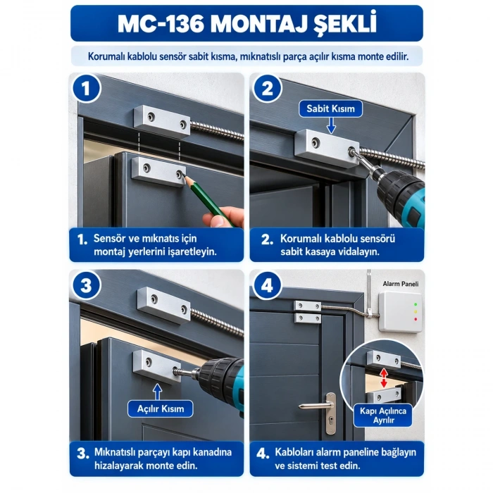 OPAX MC-136 Metal Kablolu Manyetik Kontak | Kapı Sensörü, Pencere Sensörü ve Kepenk Sensörü
