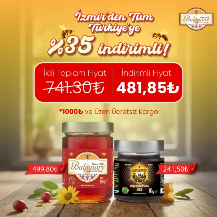 850 g Balpınarı Süzme Çiçek Balı + 250 g Apitherbal Special Propolisli Kış Mix