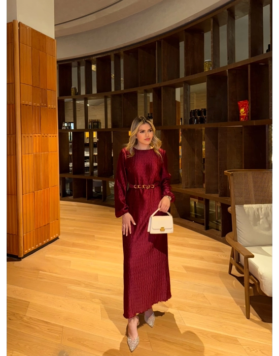 Asel Kemerli Elbise-Bordo