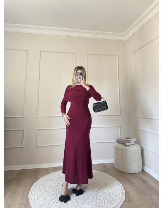 Drape Model Sandy Elbise-Bordo