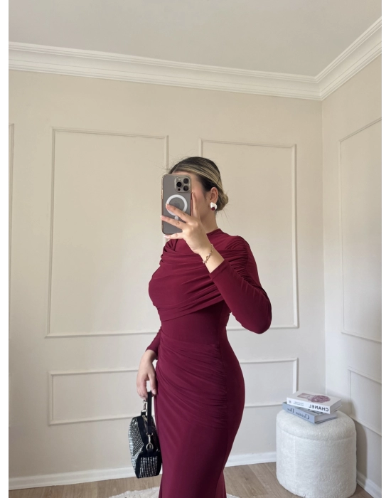 Drape Model Sandy Elbise-Bordo