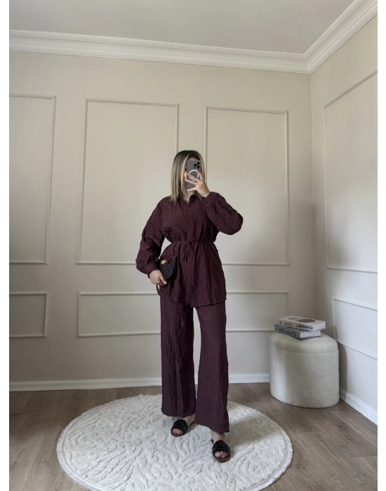 Kırışık Takım-Bordo