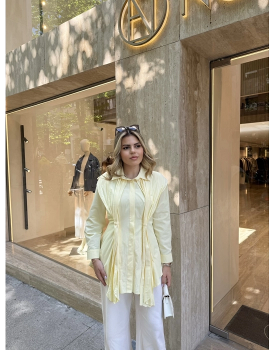 Piliseli Tasarım Gömlek-Sarı