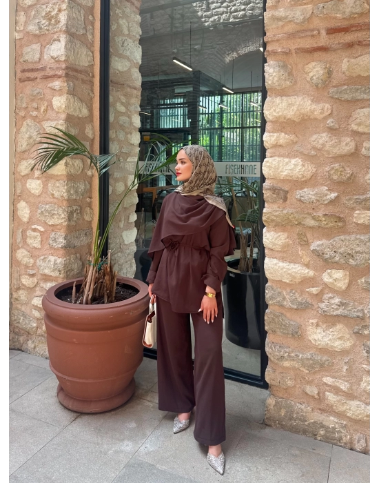 Şal Detaylı Takım-Kahve