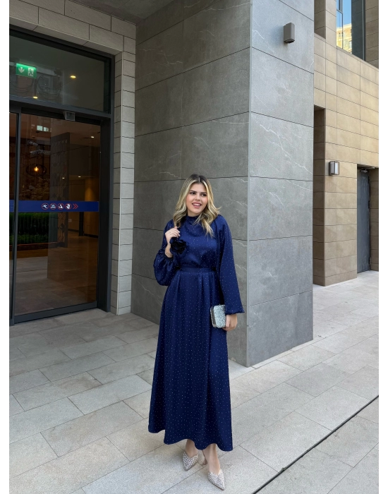 Taşlı Saten Elbise-Saks