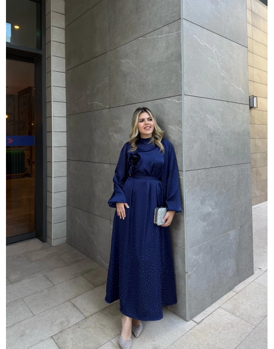 Taşlı Saten Elbise-Saks