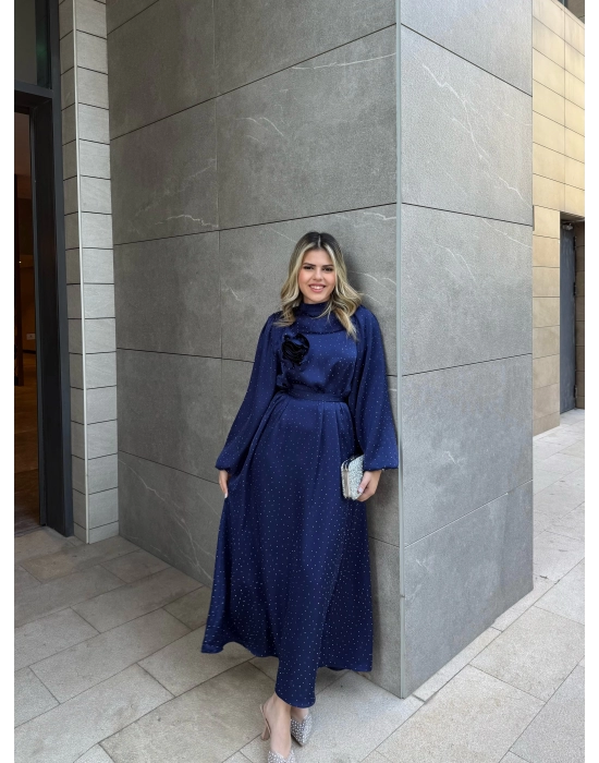 Taşlı Saten Elbise-Saks