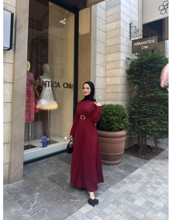 Tokalı Sandy Elbise-Bordo