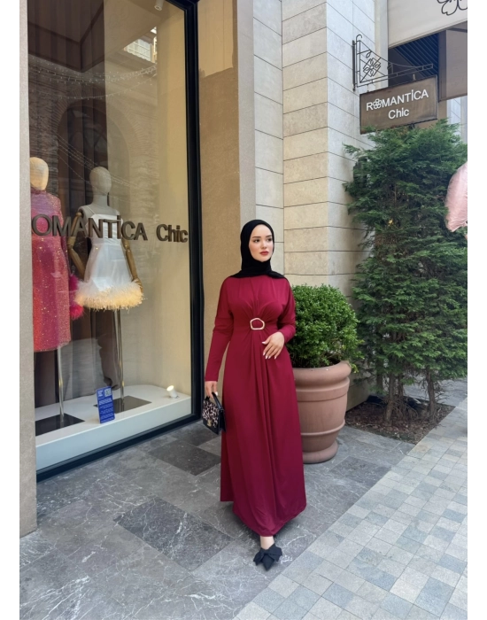 Tokalı Sandy Elbise-Bordo