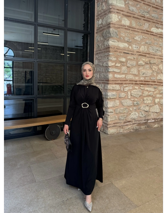 Tokalı Sandy Elbise-Siyah