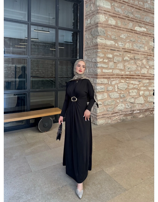 Tokalı Sandy Elbise-Siyah