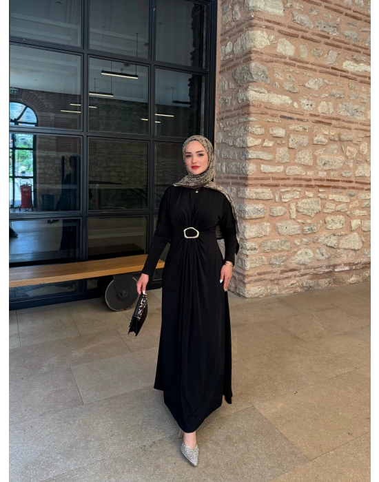Tokalı Sandy Elbise-Siyah