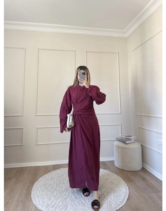 Tokalı Tensel Elbise-Bordo