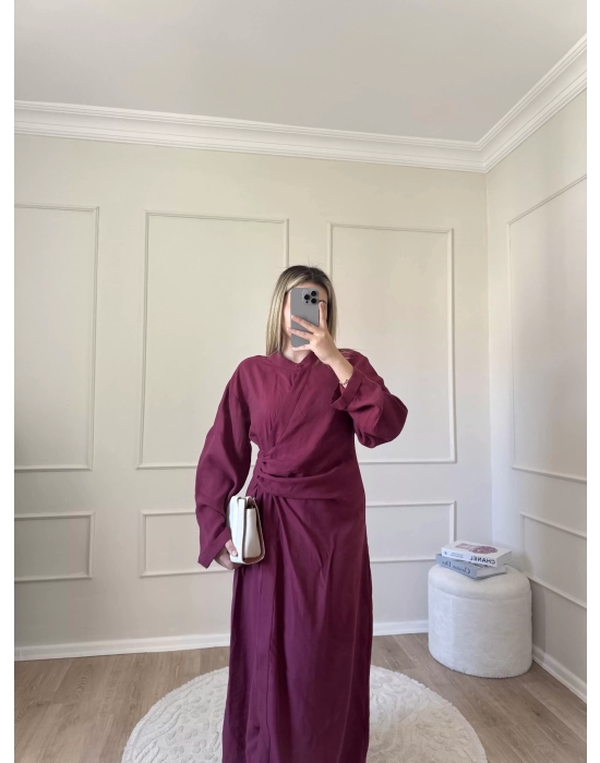 Tokalı Tensel Elbise-Bordo