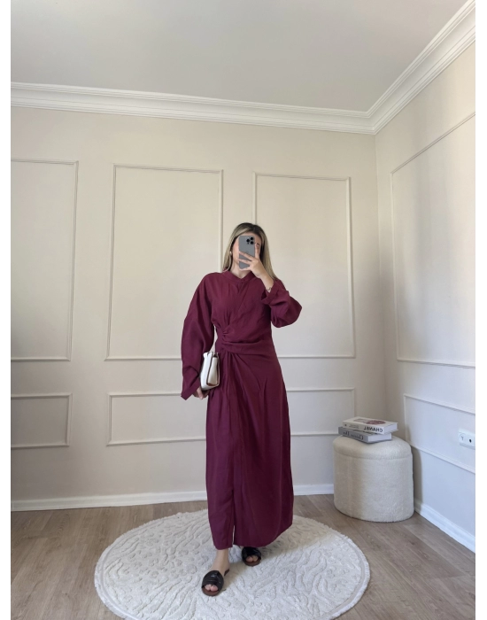 Tokalı Tensel Elbise-Bordo