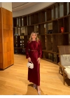 Asel Kemerli Elbise-Bordo
