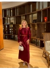 Asel Kemerli Elbise-Bordo
