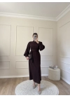 Balon Kol Krep Elbise-Acı Kahve