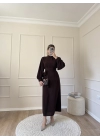 Balon Kol Krep Elbise-Acı Kahve