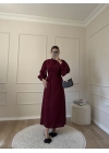 Balon Kol Krep Elbise-Bordo