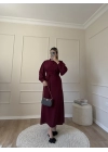 Balon Kol Krep Elbise-Bordo