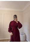 Balon Kol Krep Elbise-Bordo