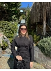Bel Büzgülü Elbise-Siyah